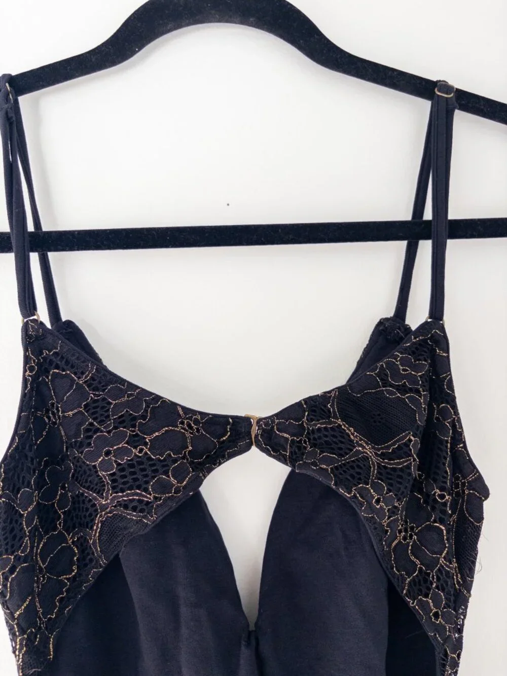 Amuse Society by Lulus Azalea Black and Gold Lace Backless Bodysuit
